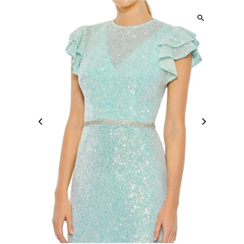 IEENA MAC Duggal Flutter Sleeve Sequin Column Gown - Picture 2 of 16